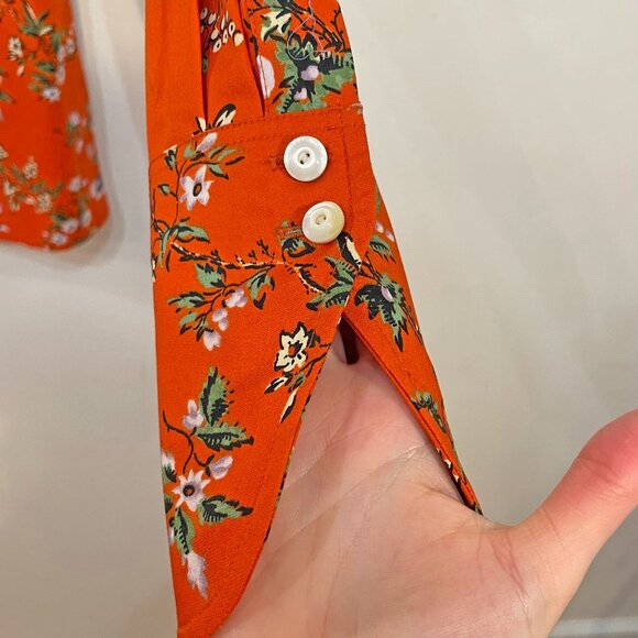 New Tory Burch Orange Floral Cotton Poplin Shirt sz 6 $228 - Picture 7 of 11